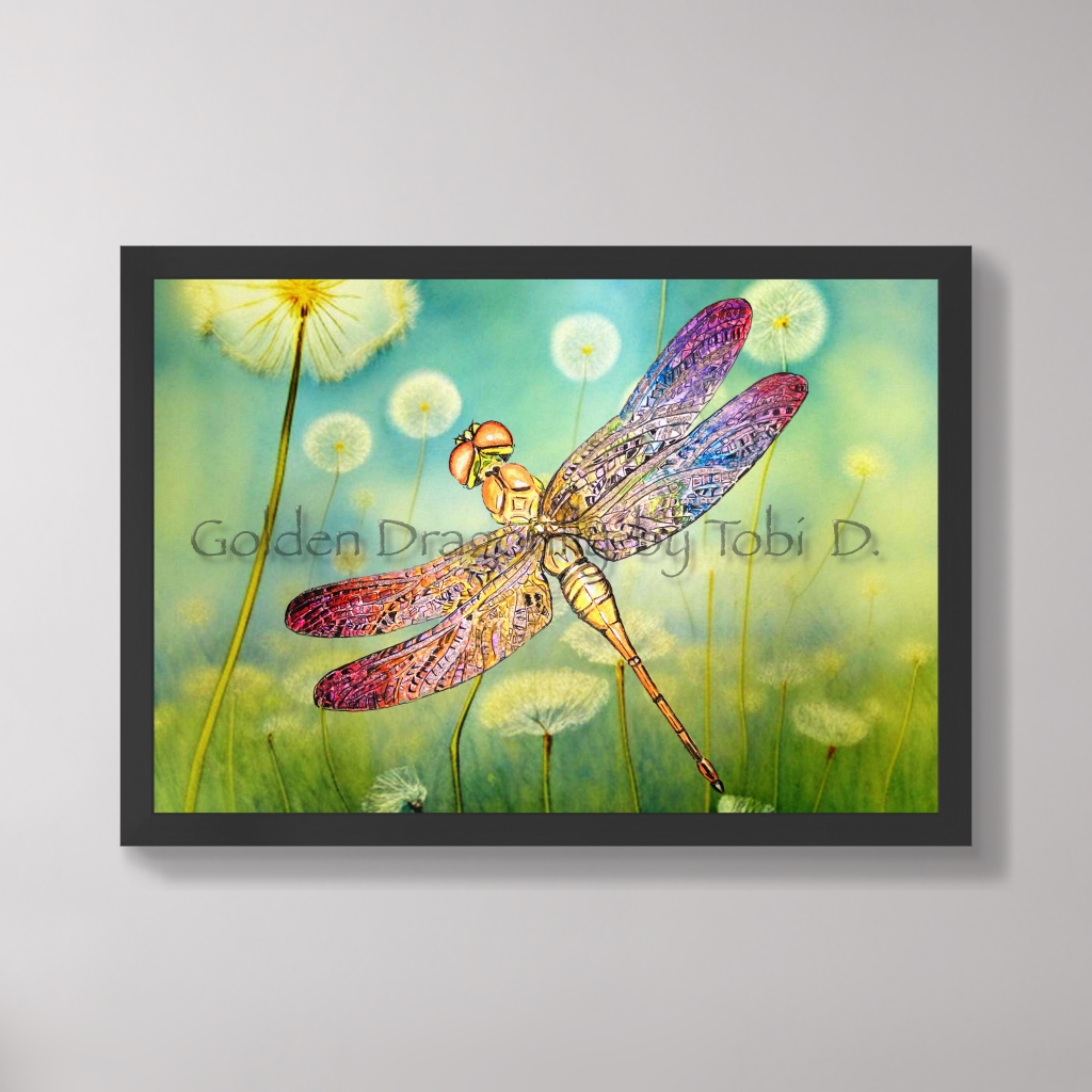 “Golden Dragonfly” Watercolor