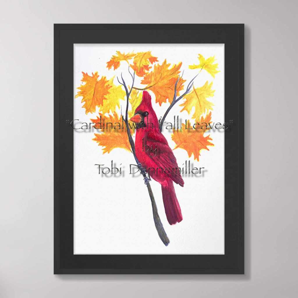 “Cardinal with Fall Leaves”